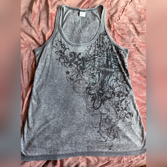 Puerto Rico - Harley-Davidson Gray Tank with Black and Blue Rhinestones - Picture 1 of 8
